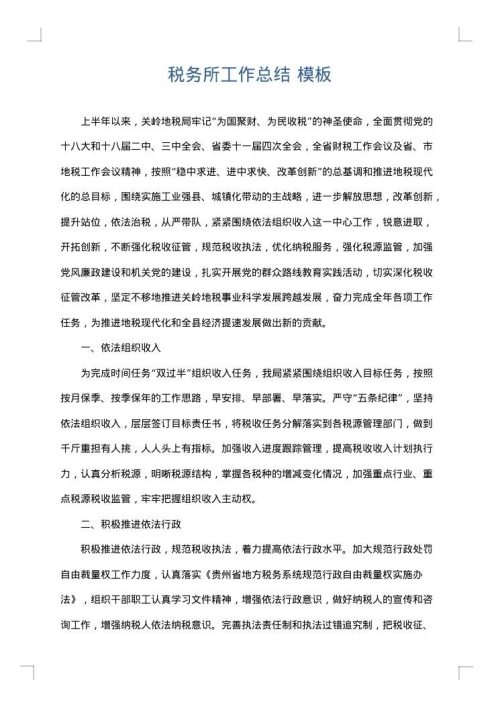税务所工作总结