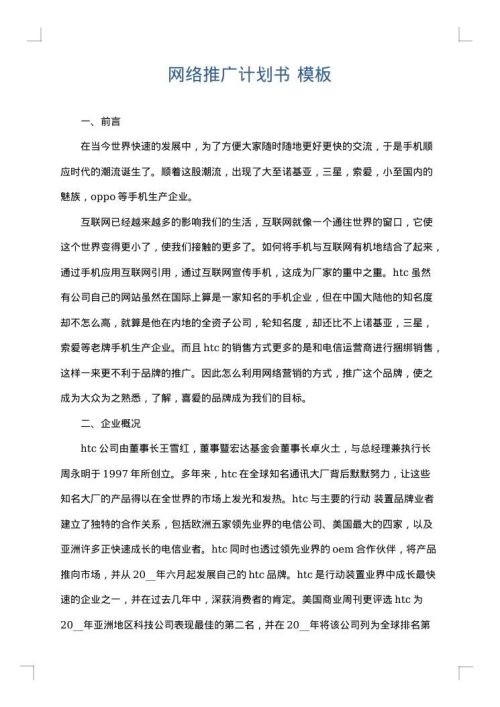 网络推广计划书