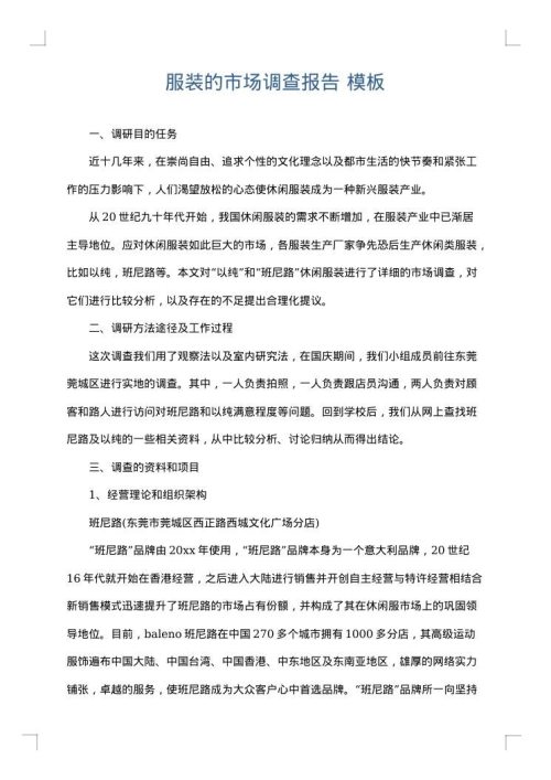 服装的市场调查报告