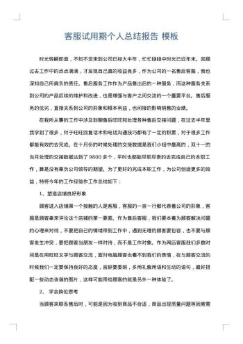 客服试用期个人总结报告