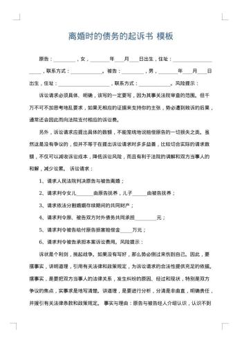 离婚时的债务的起诉书