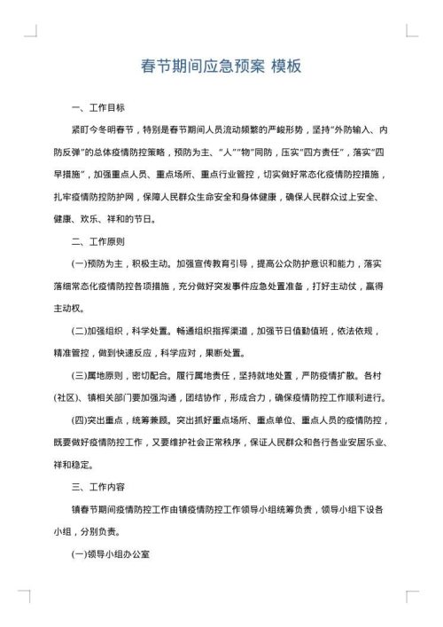 春节期间应急预案