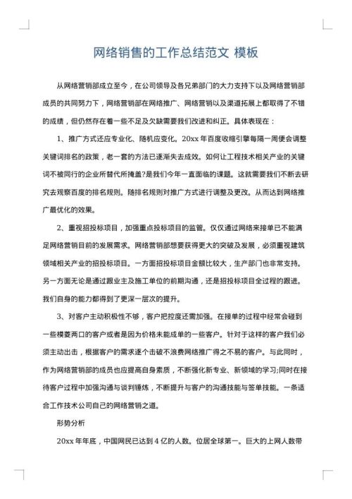 网络销售的工作总结范文