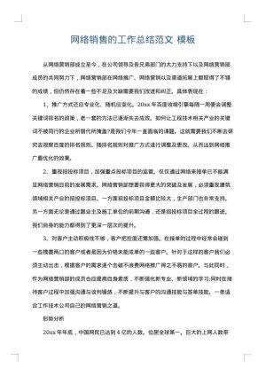 网络销售的工作总结范文
