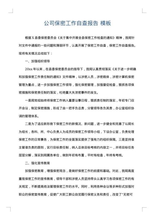 公司保密工作自查报告
