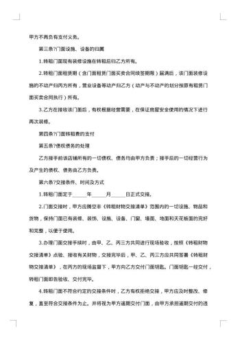 门面转让合同协议