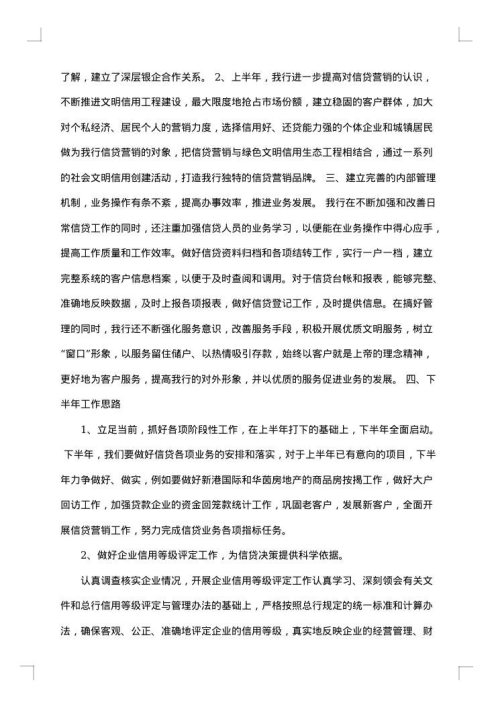 银行信贷员个人工作总结范例