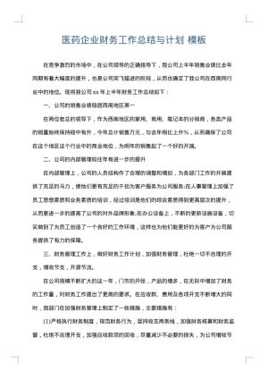 医药企业财务工作总结与计划