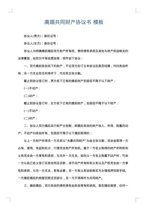 离婚共同财产协议书