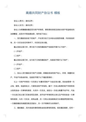 离婚共同财产协议书