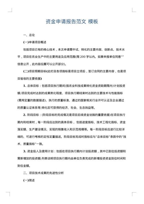 资金申请报告范文