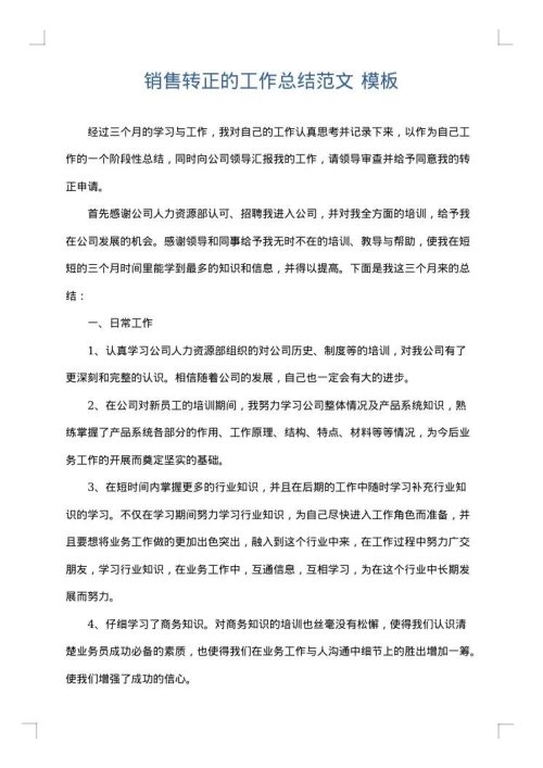 销售转正的工作总结范文