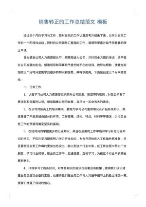 销售转正的工作总结范文