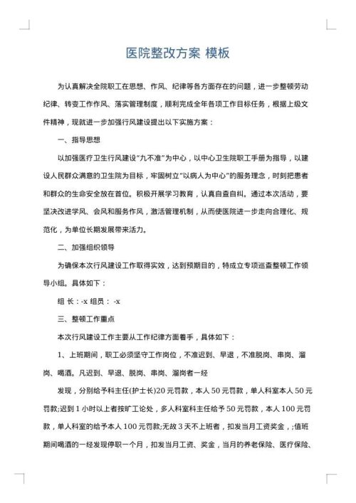 医院整改方案