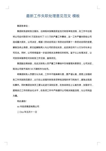 最新工作失职处理意见范文