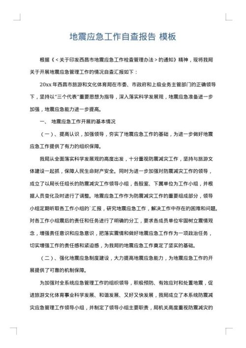 地震应急工作自查报告