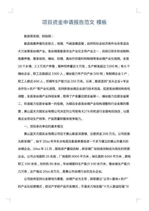项目资金申请报告范文