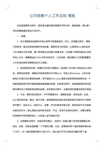 公司销售个人工作总结
