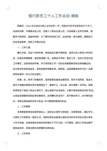 银行新员工个人工作总结