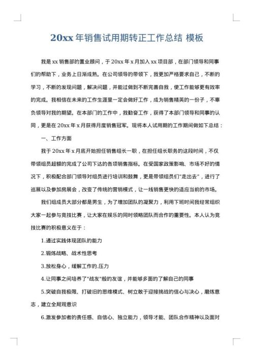 2025年销售试用期转正工作总结