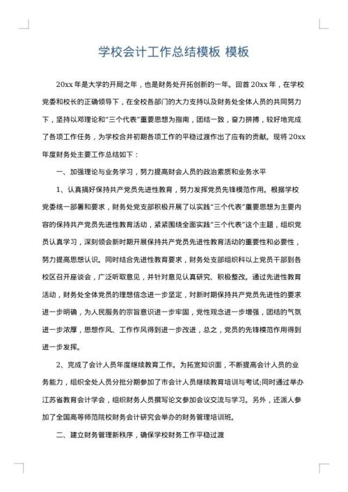 学校会计工作总结模板