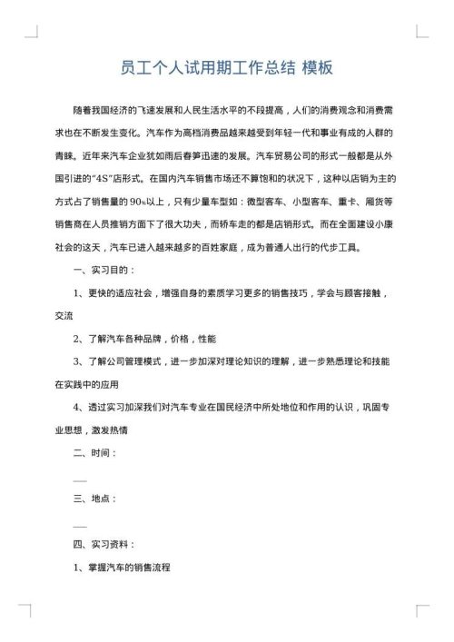 员工个人试用期工作总结