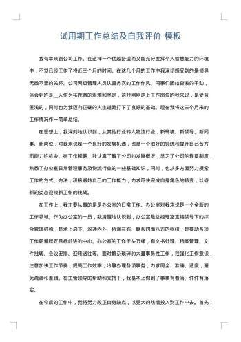 试用期工作总结及自我评价