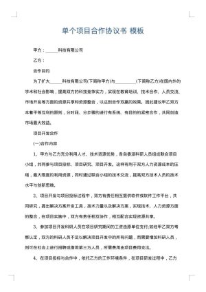 单个项目合作协议书