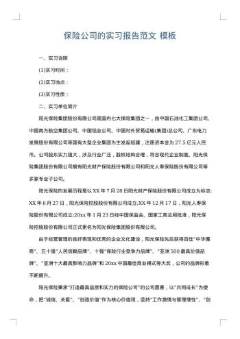 保险公司的实习报告范文