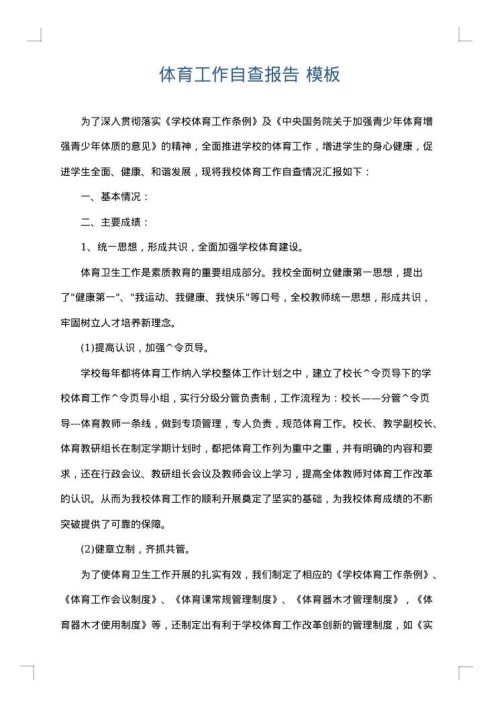 体育工作自查报告