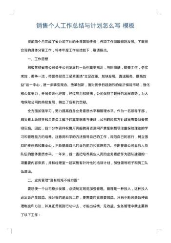销售个人工作总结与计划怎么写