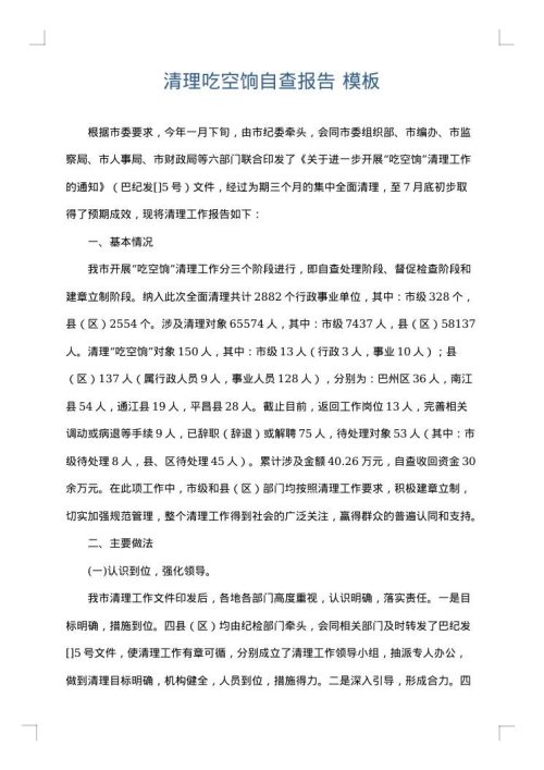 清理吃空饷自查报告