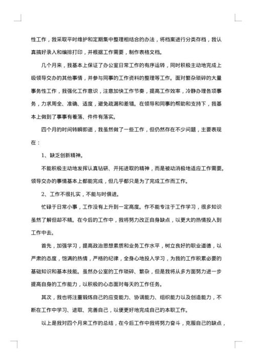 试用期工作总结文员