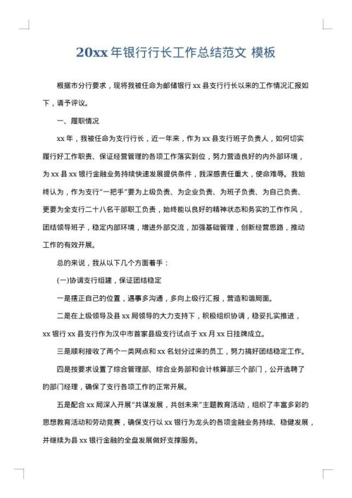 2025年银行行长工作总结范文