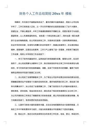 财务个人工作总结简短20xx年