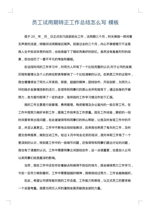 员工试用期转正工作总结怎么写