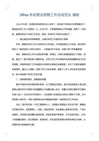 20xx年经理试用期工作总结范文