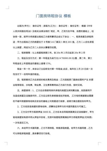 门面房转租协议