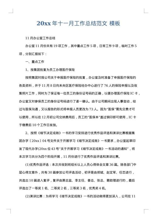2025年十一月工作总结范文