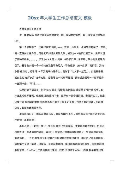2025年大学生工作总结范文