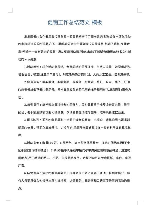 促销工作总结范文