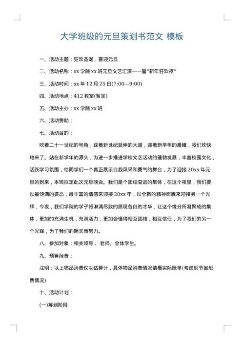 大学班级的元旦策划书范文