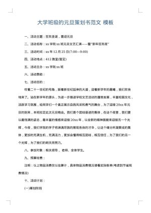 大学班级的元旦策划书范文