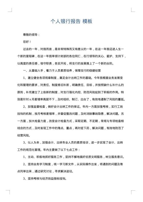 个人银行报告