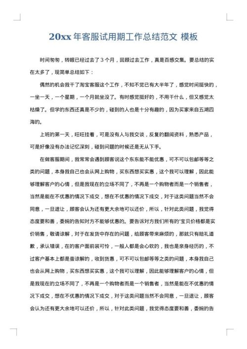 2025年客服试用期工作总结范文