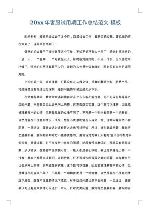 2025年客服试用期工作总结范文