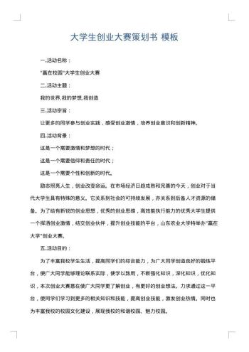 大学生创业大赛策划书
