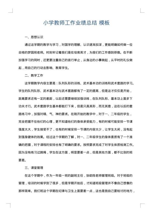 小学教师工作业绩总结