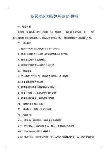 班级凝聚力策划书范文