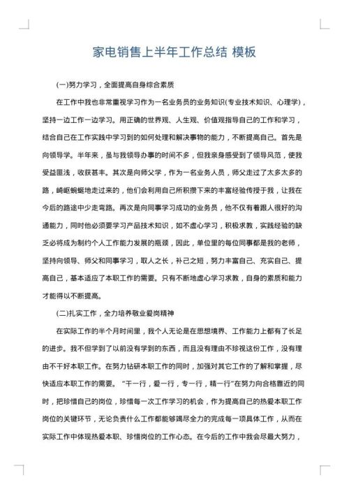 家电销售上半年工作总结